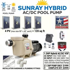 SunRay 1.5HP Hybrid AC/DC Solar Pool Pump